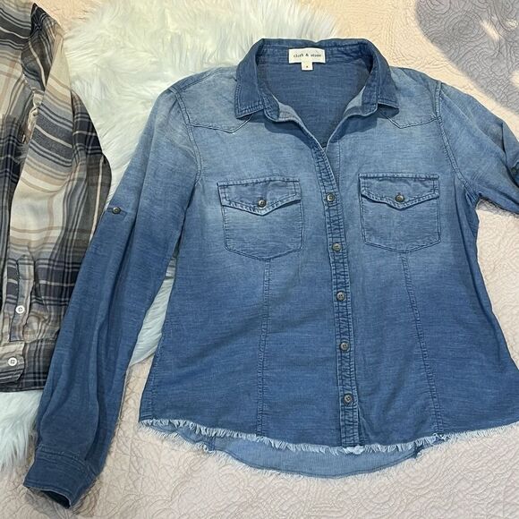 LOT of 3! Women Flannel Lucky Brand Cloth & Stone Joy Joy 2 Tops/1 Cardigan Sz S - Picture 10 of 16
